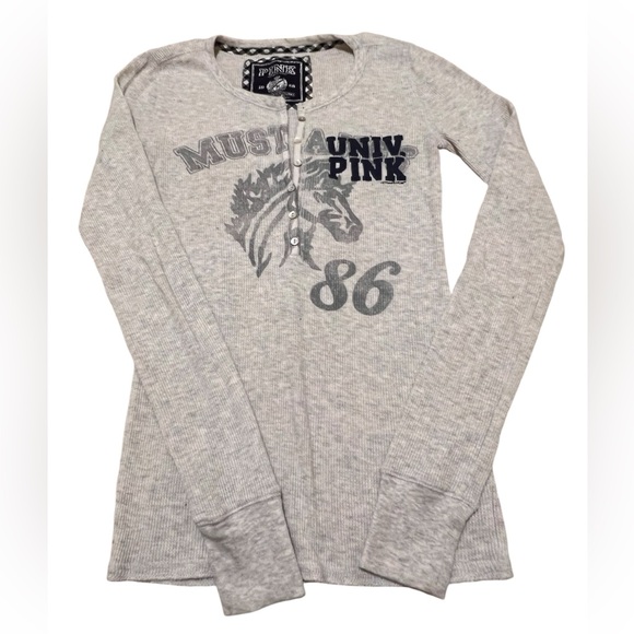 PINK Tops - VS PINK Mustang Thermal Long Sleeve Henley Top Sz Small